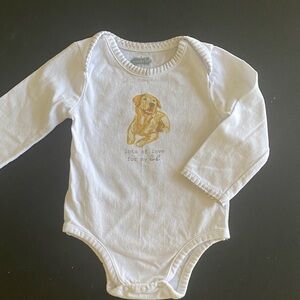 Mud Pie White Long-Sleeve Baby Bodysuit with Yellow Puppy Graphic